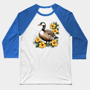 Cute Nene Hawaiian Goose With Yellow Hibiscus Baseball T-Shirt